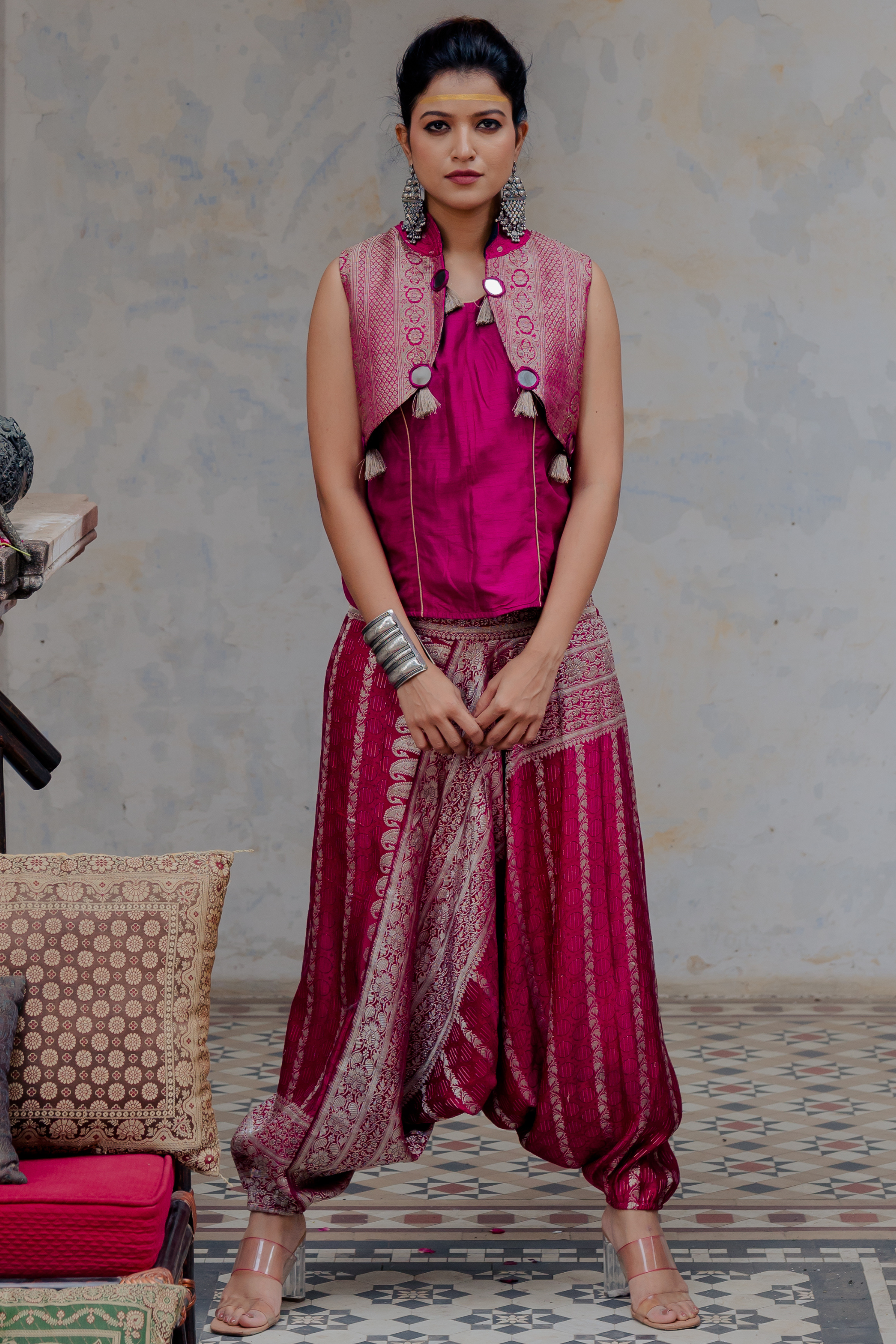 Buy ITSE Pink Embellished Top With Dhoti Pants And Jacket for Women Online  @ Tata CLiQ